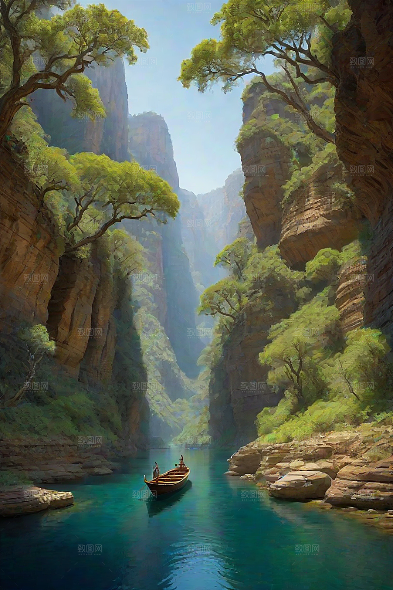 壮丽水景船只徜徉于峡谷的探险与宁静
