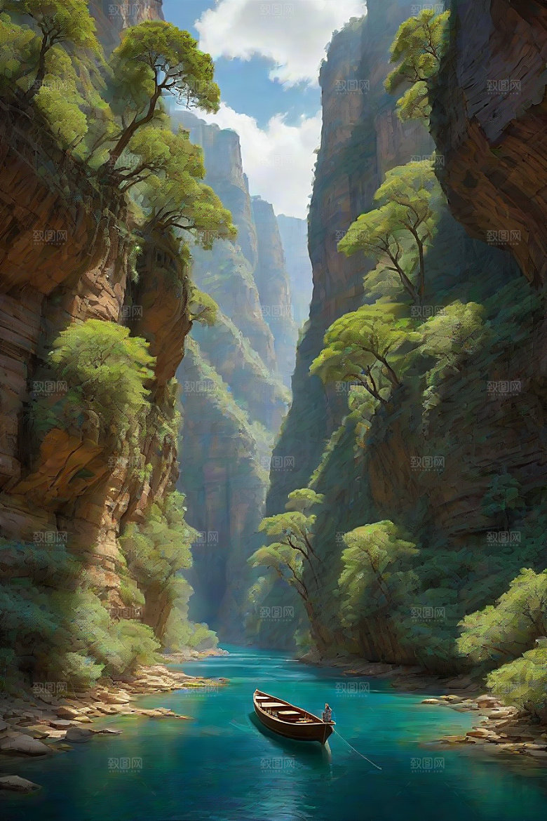 壮丽水景船只徜徉于峡谷的探险与宁静