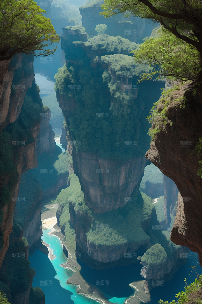 深蓝水域船只驶过的壮丽峡谷之旅