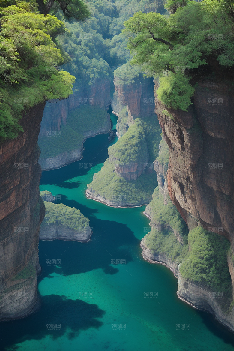 神秘岛屿船只穿越壮丽峡谷的探险之旅