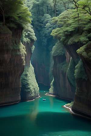 航行探险穿越壮丽峡谷的船只之旅