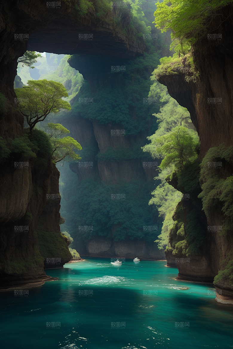 水上远航船只穿越壮丽峡谷的探险之旅