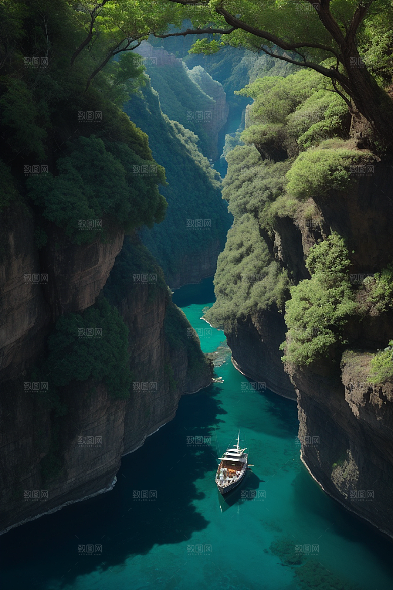 水上远航船只穿越壮丽峡谷的探险之旅