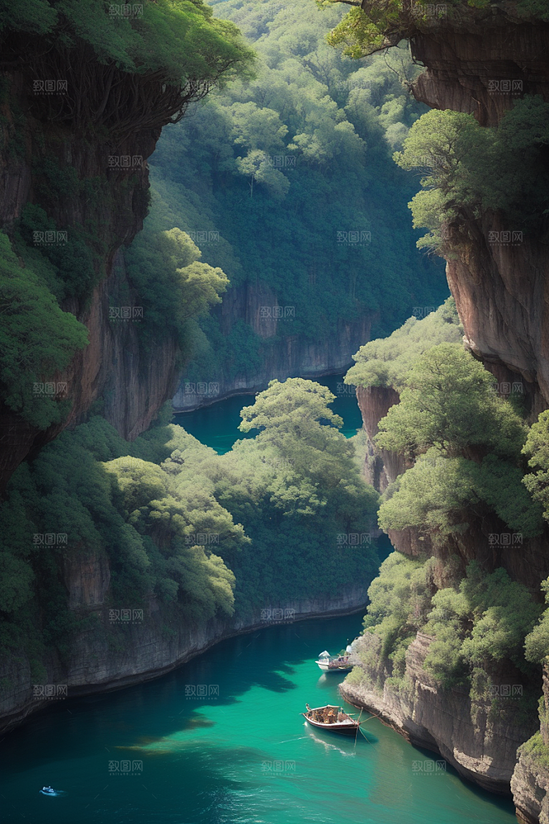 水上远航船只穿越壮丽峡谷的探险之旅