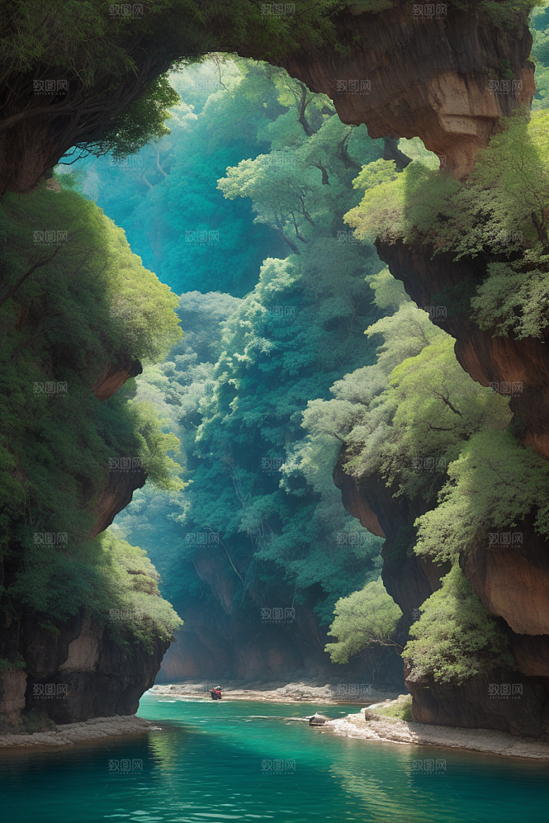 水上远航船只穿越壮丽峡谷的探险之旅