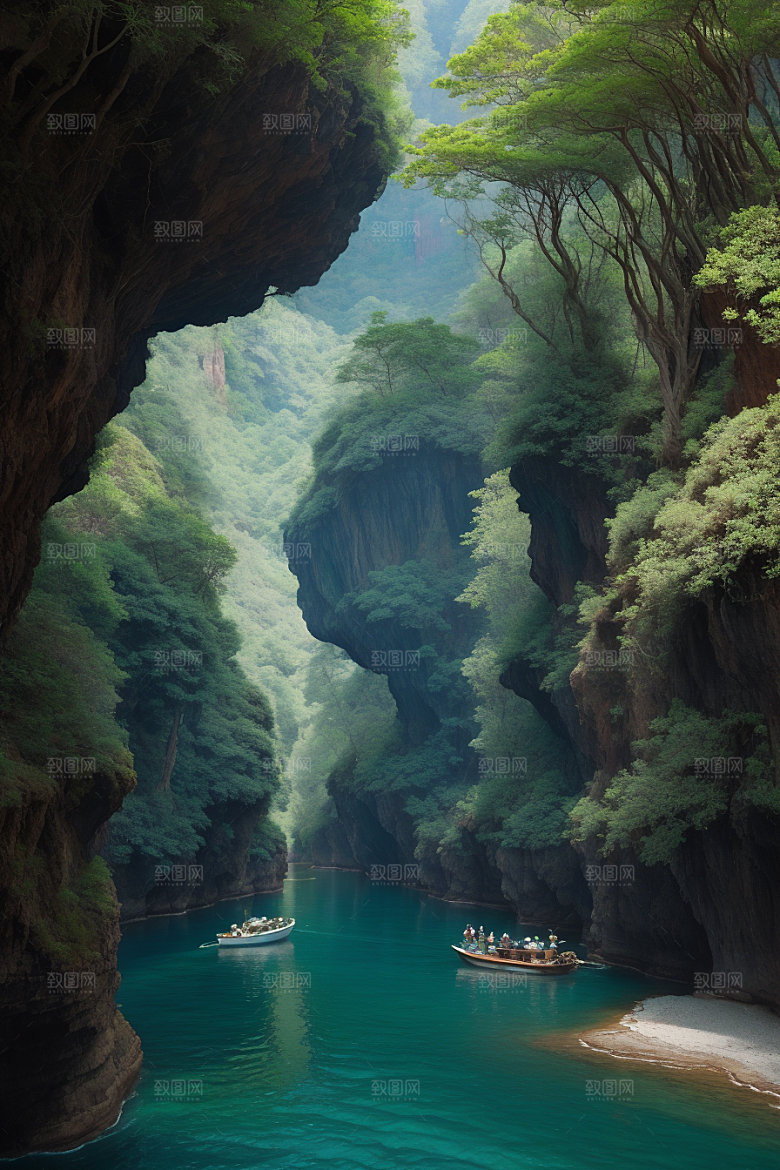 航行探险穿越峡谷的船只之旅