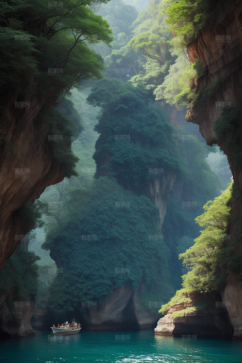 壮丽水景船只徜徉于峡谷的探险与宁静