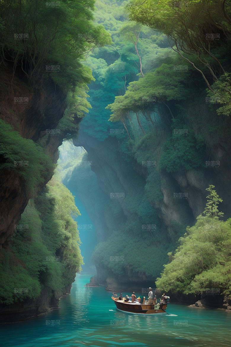 壮丽水景船只徜徉于峡谷的探险与宁静