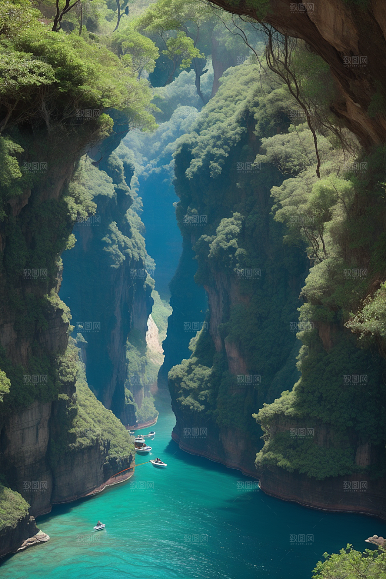 壮丽峡谷航行探险的深蓝之旅