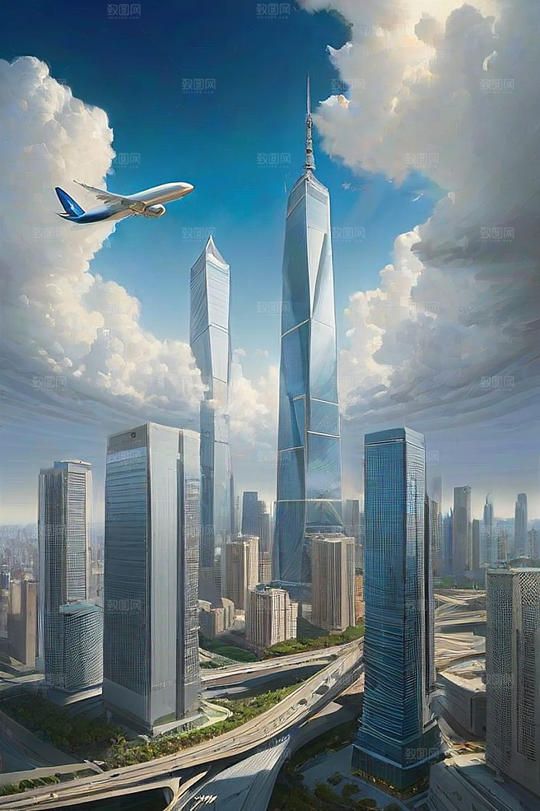 飞越都市高楼大厦与飞机的现代探险
