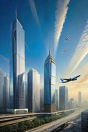 都市飞天摩天大楼与飞机的融合之旅