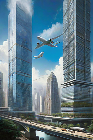 都市飞天摩天大楼与飞机的融合之旅