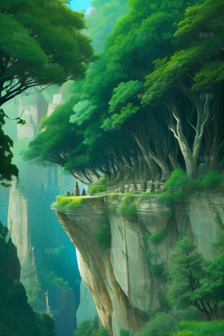 鸟鸣峡谷山石巍峨树木掩映的壮丽景观