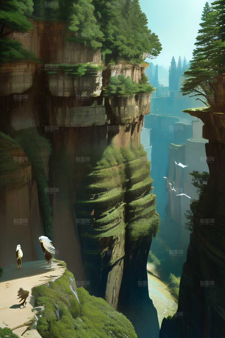 鸟鸣峡谷山石巍峨树木掩映的壮丽景观