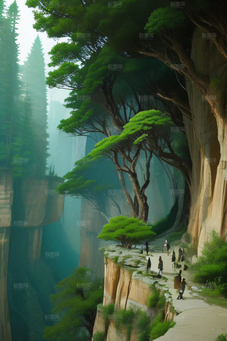 鸟鸣峡谷山石巍峨树木掩映的壮丽景观