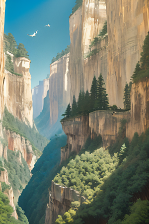 鸟鸣峡谷山石巍峨树木掩映的壮丽景观