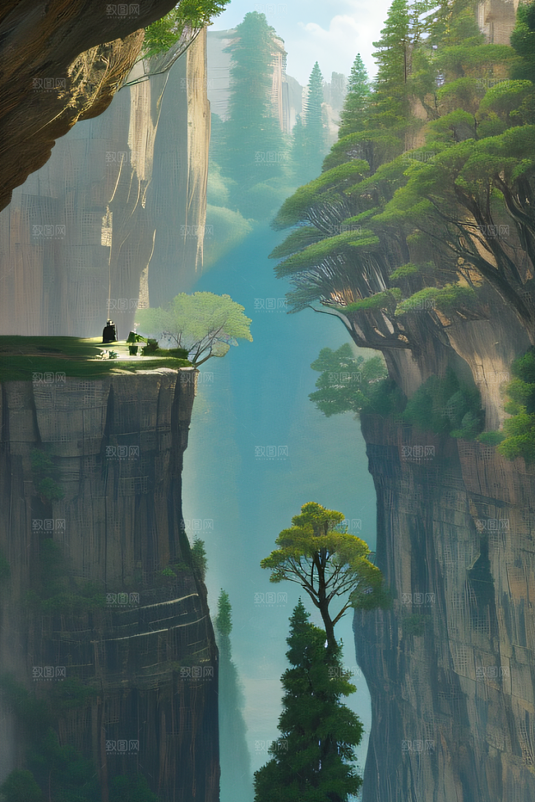 鸟鸣峡谷山石巍峨树木掩映的壮丽景观