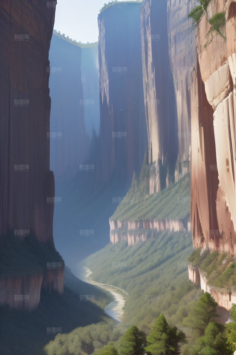 雄伟景观鸟翔山间山石树木间的壮丽与宁静