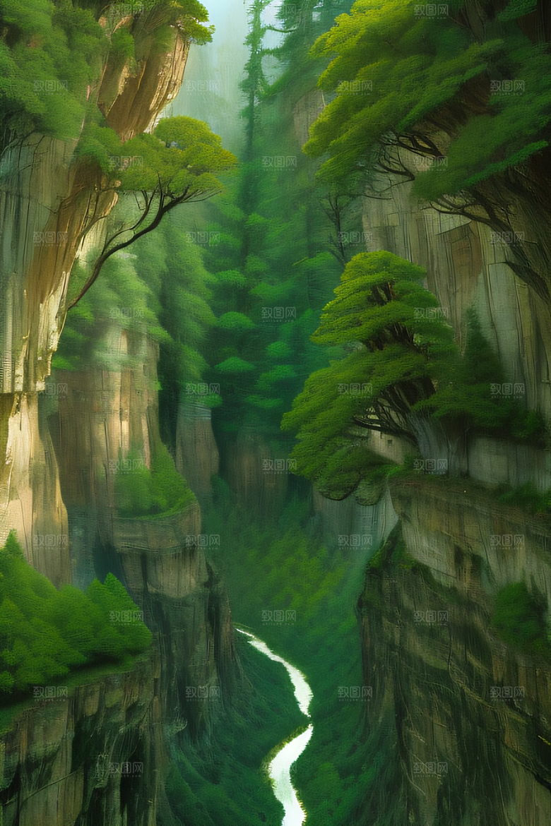 宁静峡谷鸟群翱翔山川树木见证的壮丽景象