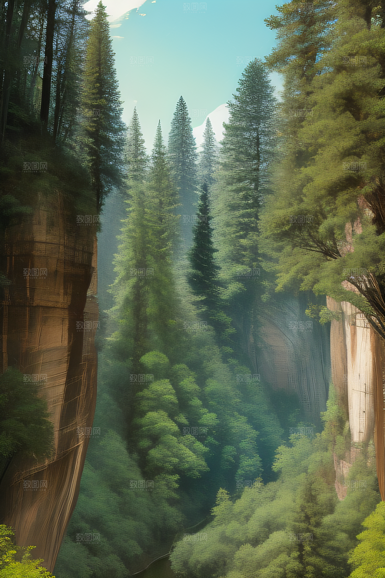 鸟翔峡谷山石林立树木掩映的宁静景观