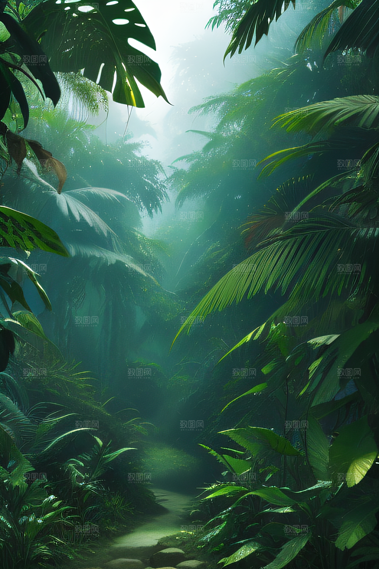 透明的热带雨林真实的光源照亮远方美景