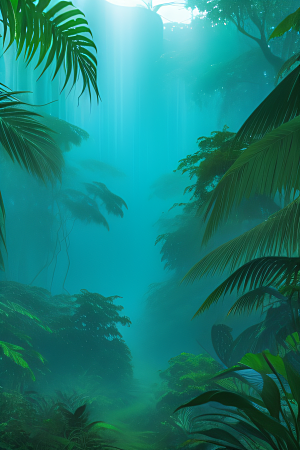 透明的热带雨林真实的光源照亮远方美景