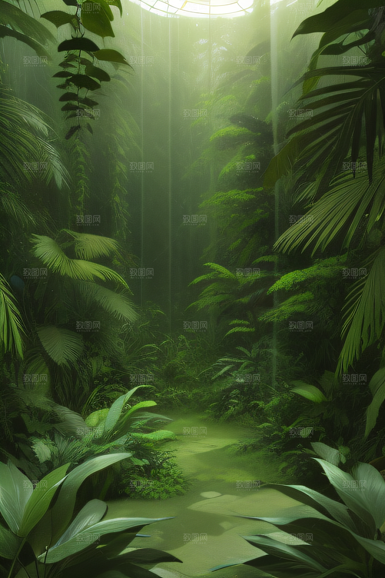 多样的植物形状近距离的阔叶森林美景