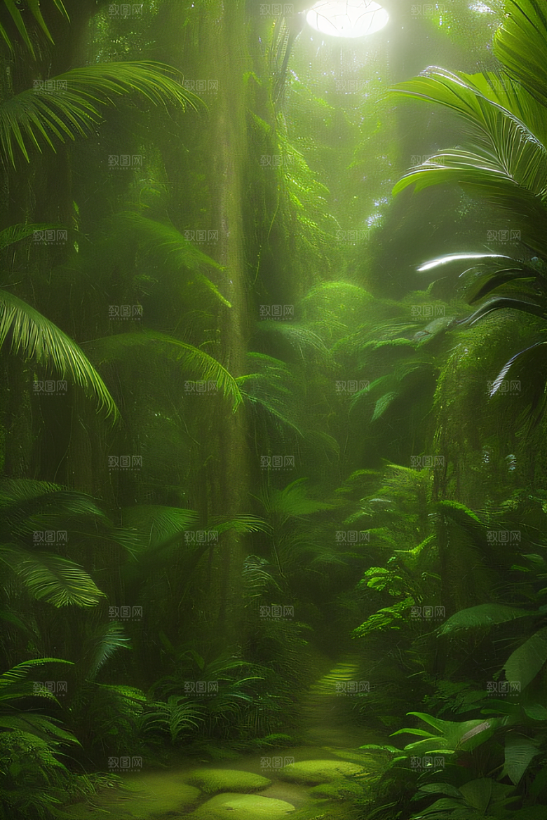 多样的植物形状近距离的阔叶森林美景