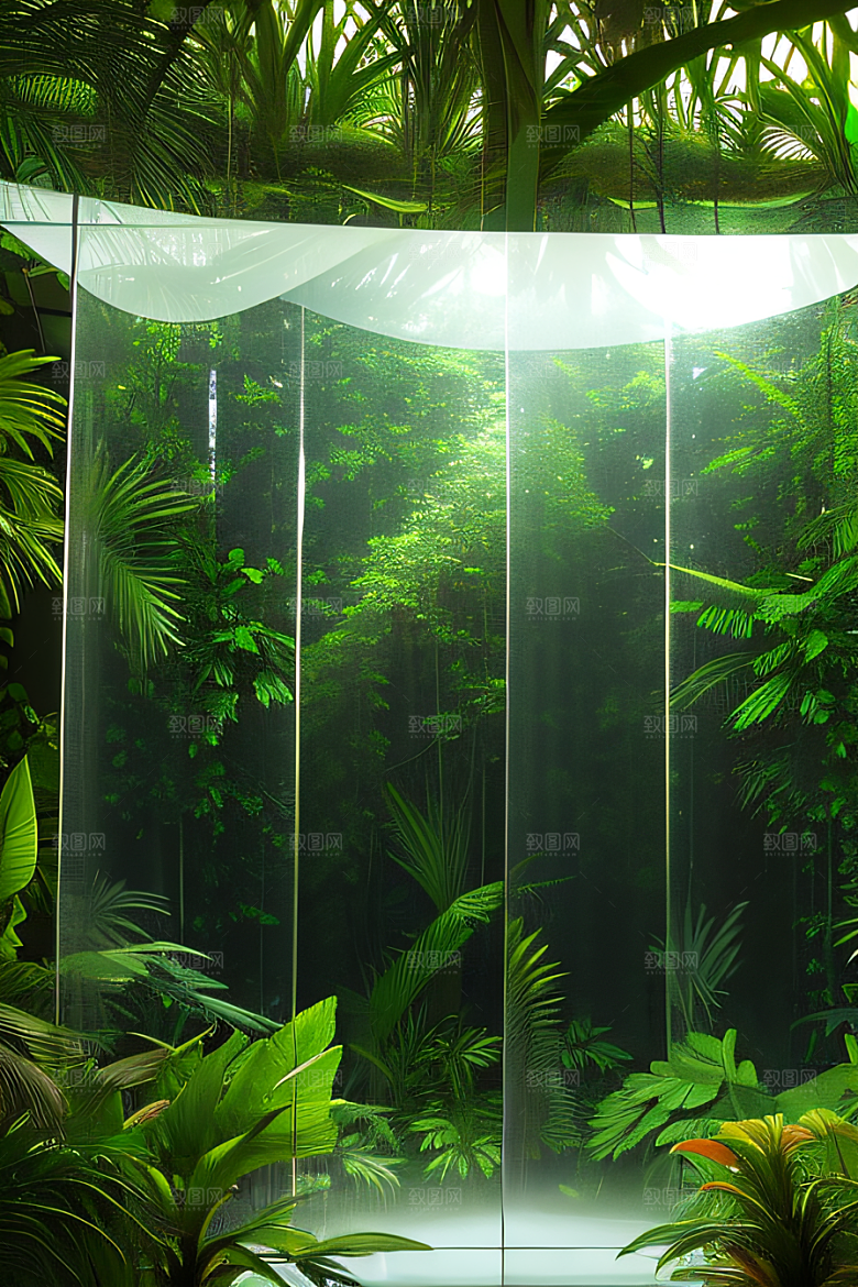 多样的植物形状近距离的阔叶森林美景