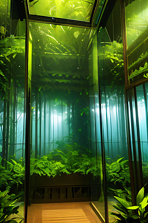 多样的植物形状近距离的阔叶森林景观