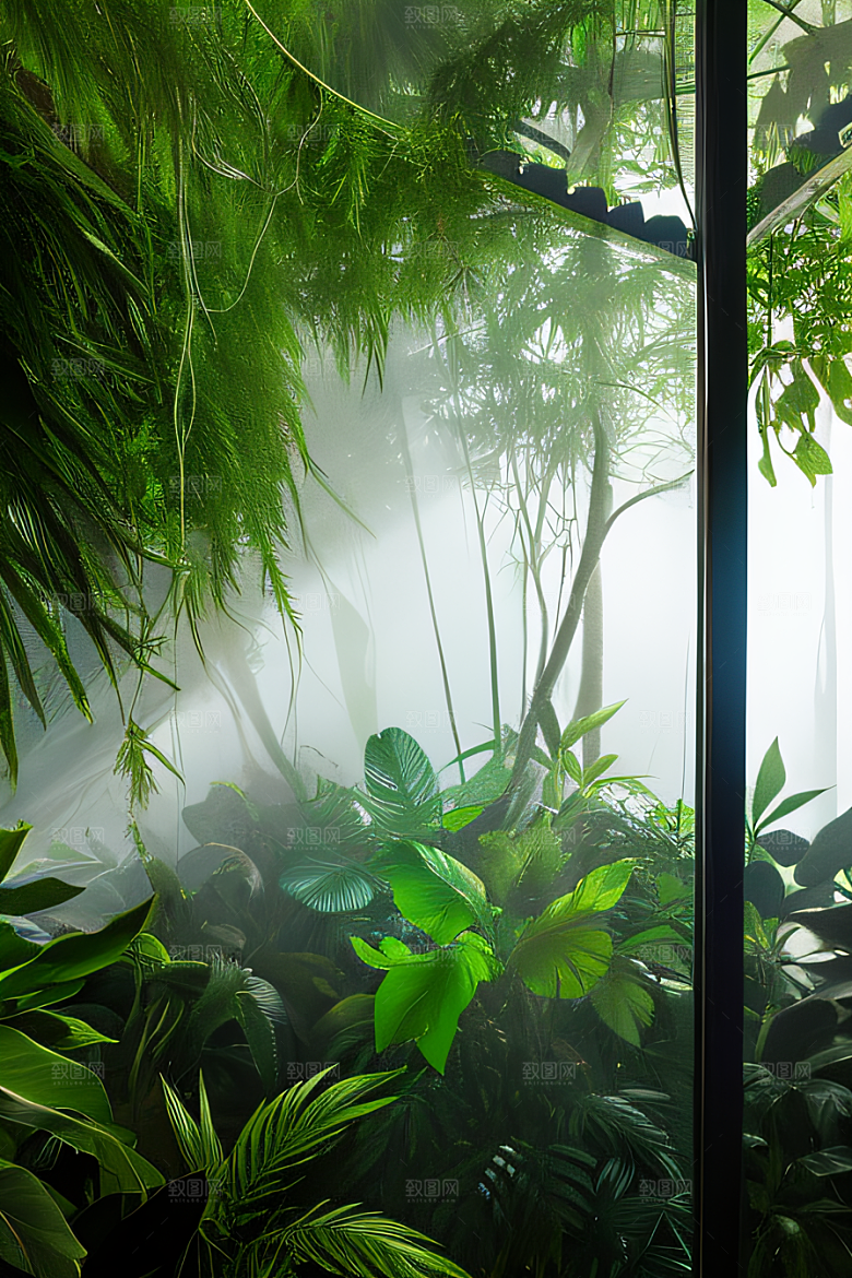 多样的植物形状近距离的阔叶森林景观