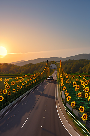 艳阳高速太阳花与桥梁的和谐之旅