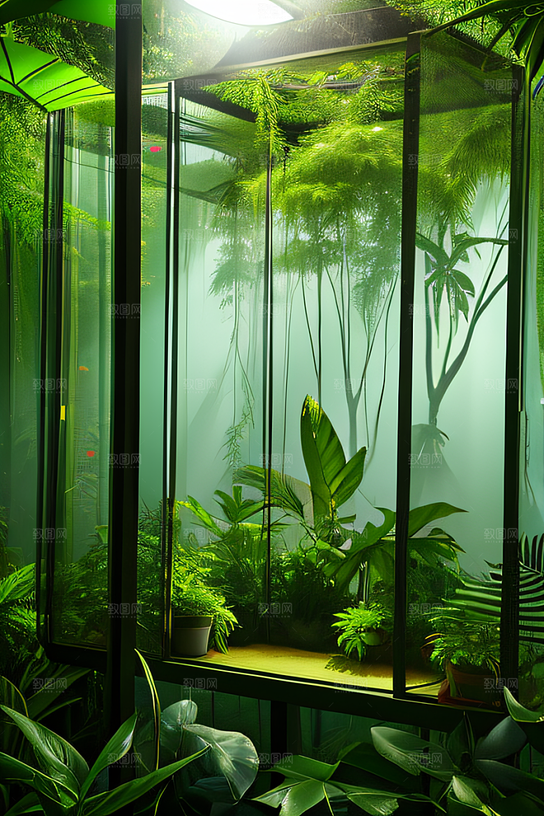多样的植物形状近距离的阔叶森林景观