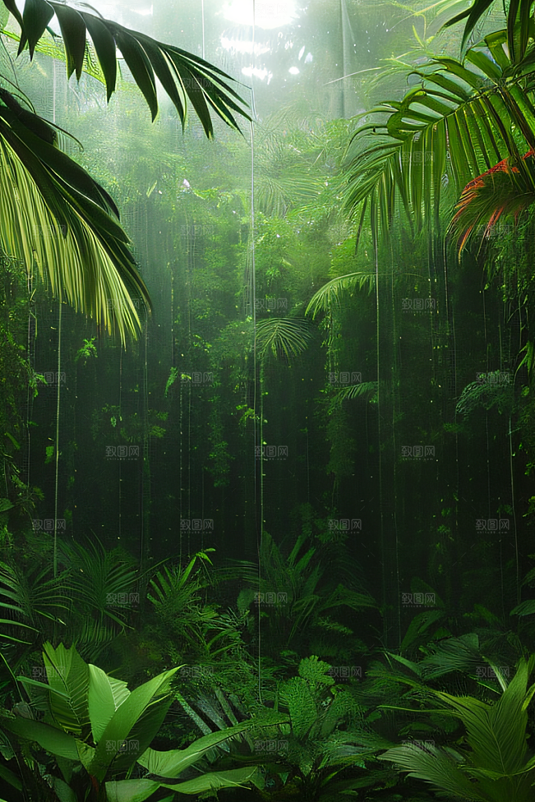 真实的热带雨林近距离的阔叶森林中