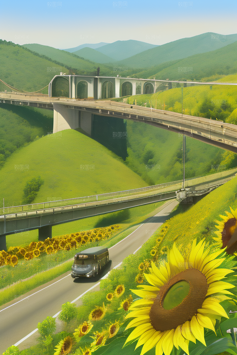 自然奇观太阳花公路与桥梁的和谐共存