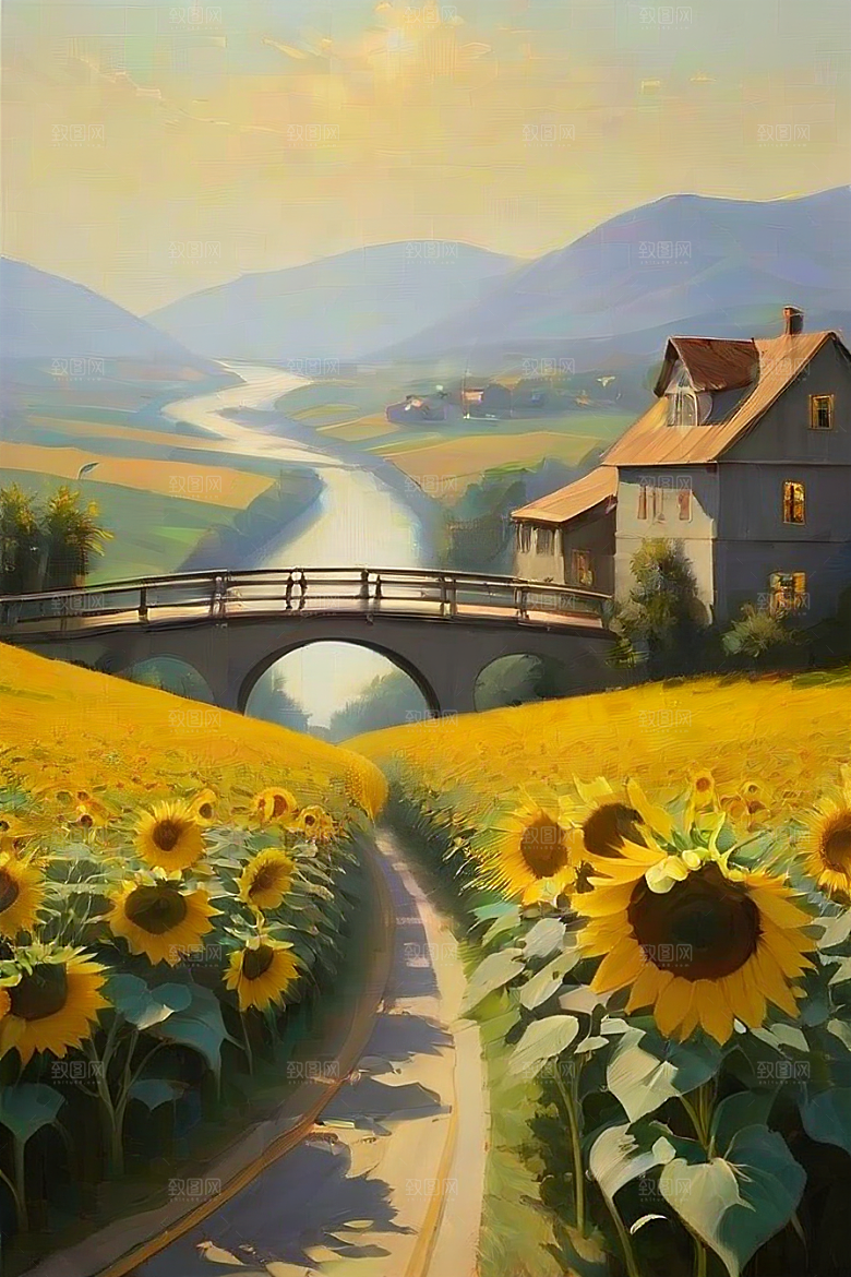 悠然之美太阳花公路与桥梁的宁静景观