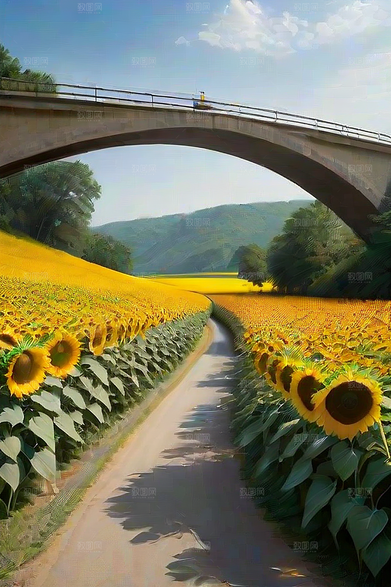 悠然之美太阳花公路与桥梁的宁静景观