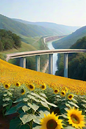 悠然之美太阳花公路与桥梁的宁静景观