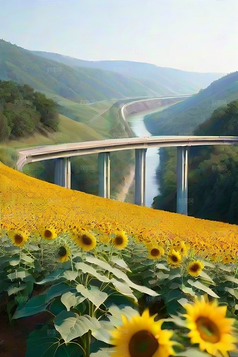 悠然之美太阳花公路与桥梁的宁静景观