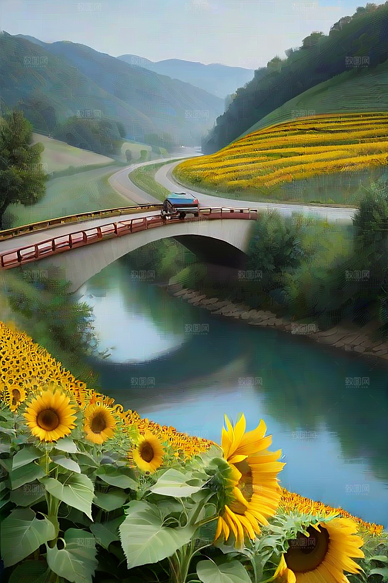 悠然之美太阳花公路与桥梁的宁静景观