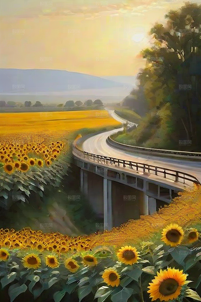 悠然之美太阳花公路与桥梁的宁静景观