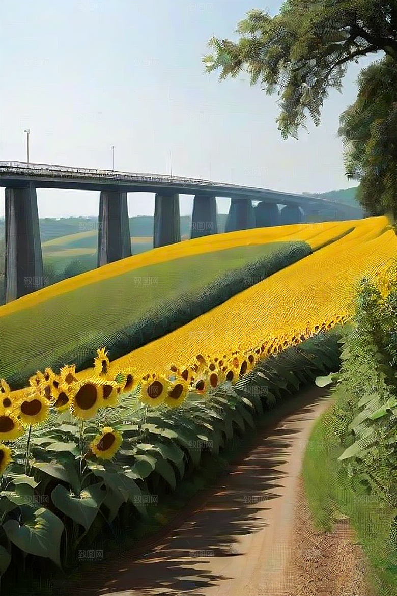 悠然之美太阳花公路与桥梁的宁静景观