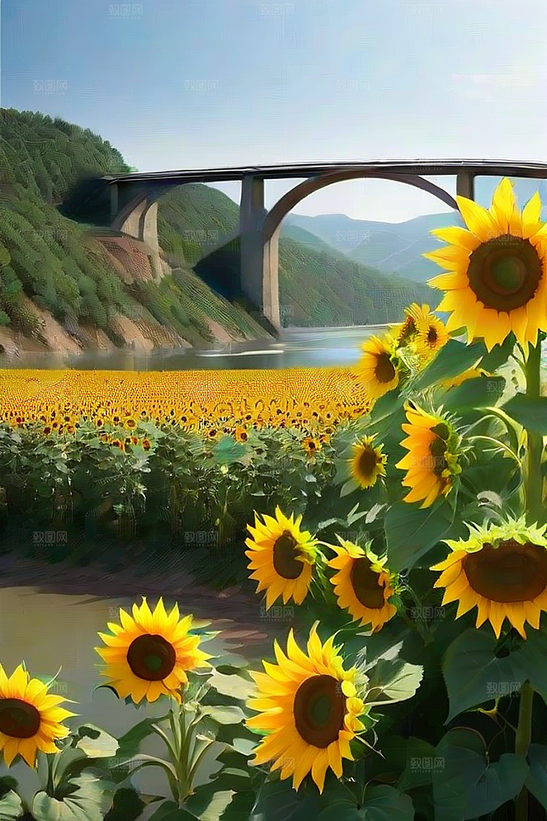 悠然之美太阳花公路与桥梁的宁静景观