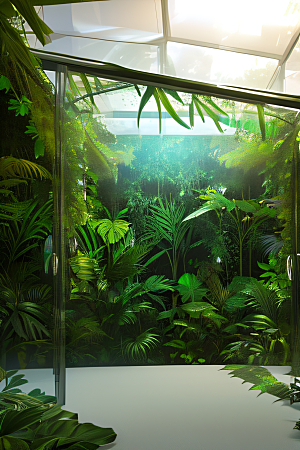 透明的热带雨林真实的光源照亮远处