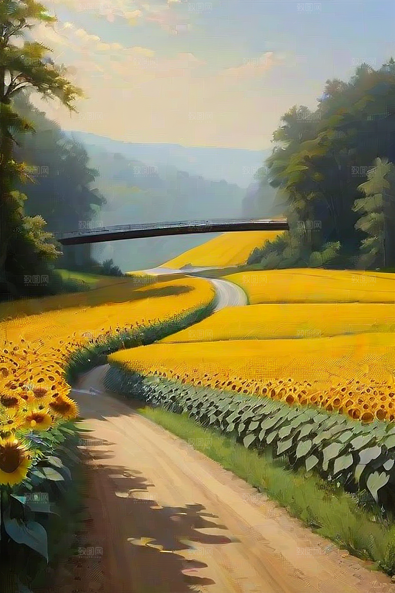 悠然之美太阳花公路与桥梁的宁静景观