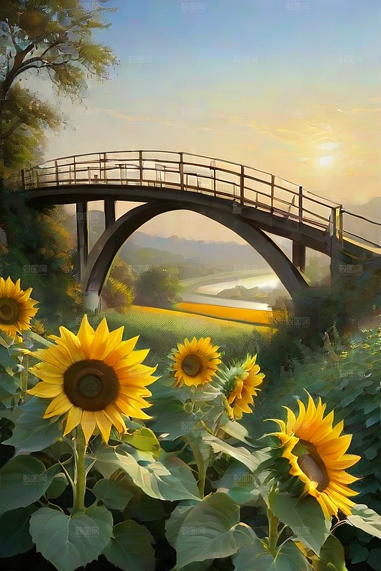 悠然之美太阳花公路与桥梁的宁静景观