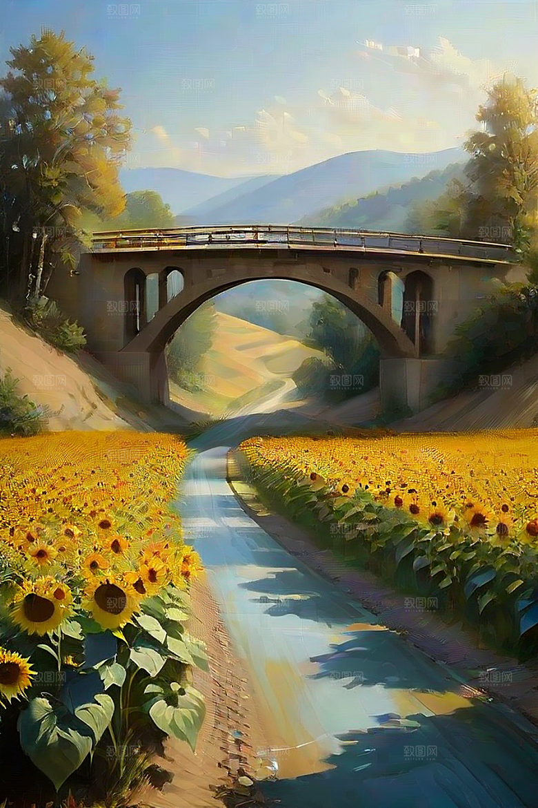 悠然之美太阳花公路与桥梁的宁静景观
