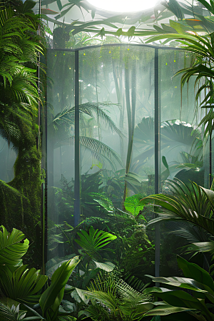 透明的热带雨林真实的光源照亮远处