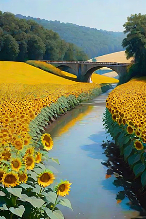 太阳花与桥梁的和谐画面