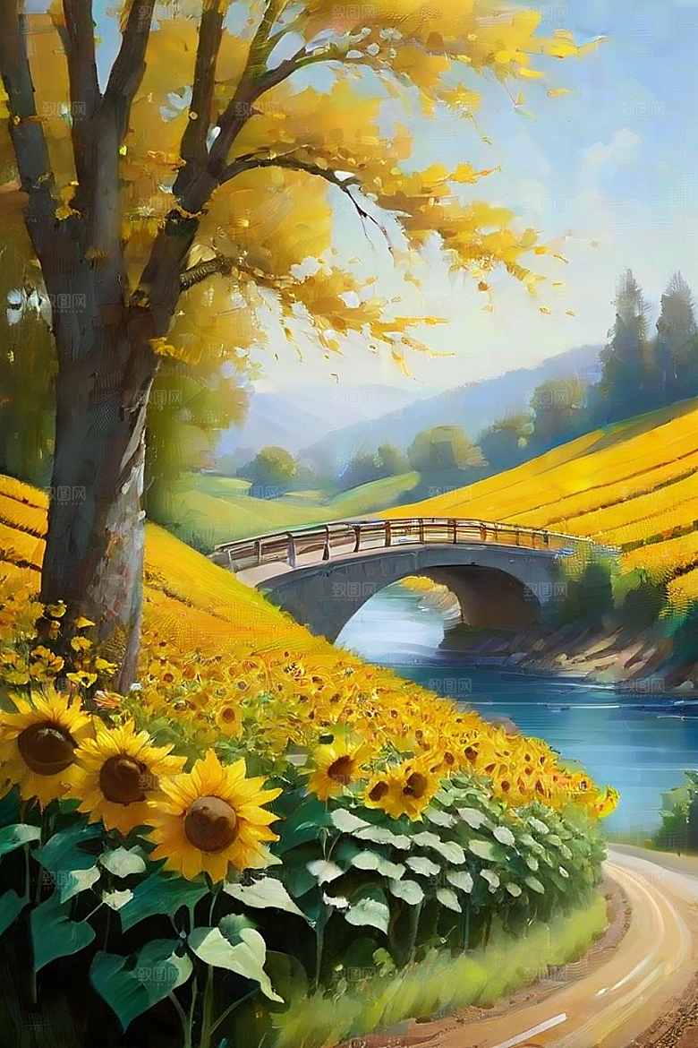 太阳花与桥梁的和谐画面